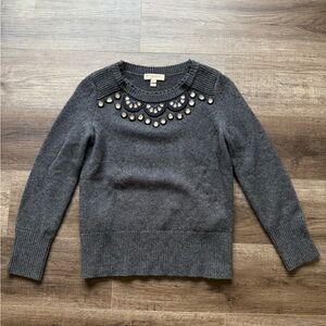 Burberry Charcoal Gray Jeweled Crewneck Sweater